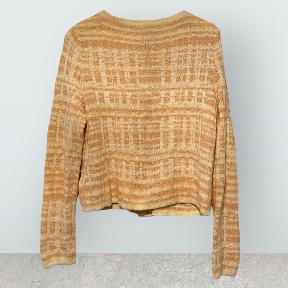 Anthropologie knitted & knotted pink textured plaid button up cardigan sweater M - Picture 3 of 10